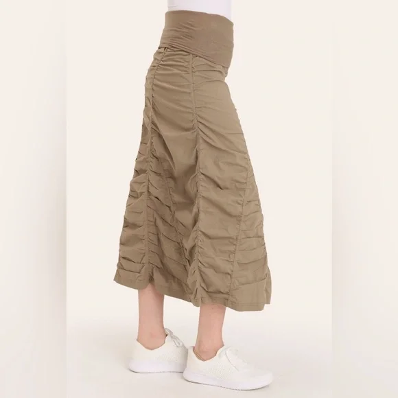 XCVI Maxi Fold over Waistband Peasant Gored Skirt, Truffle - Picture 4 of 5